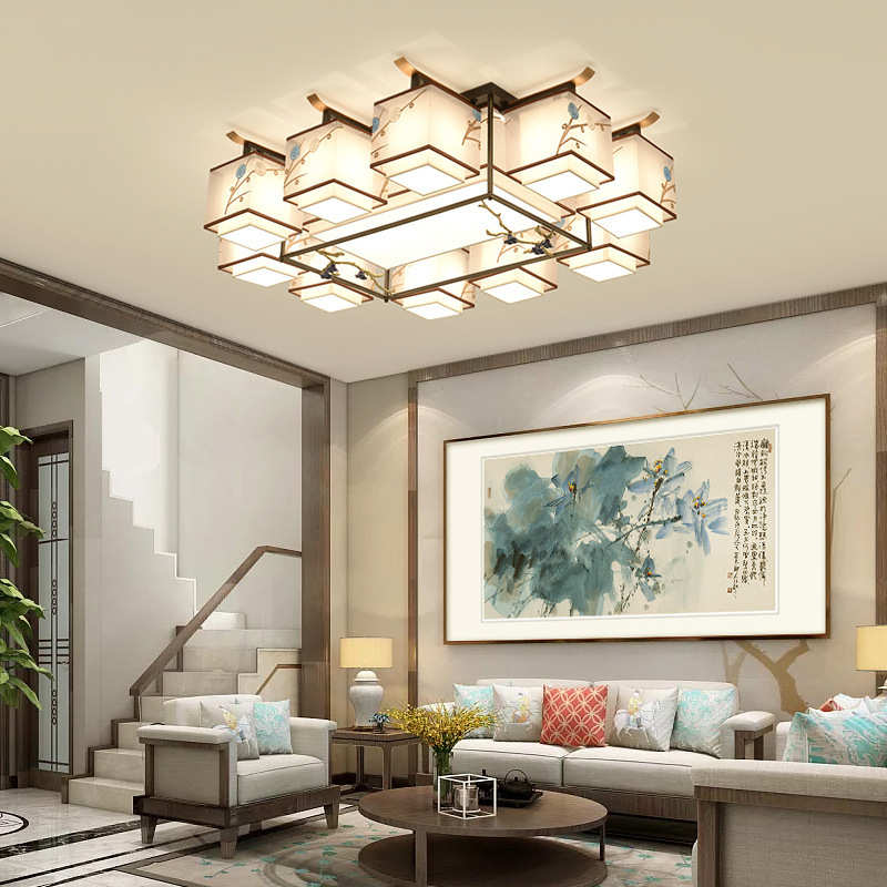 新中式客厅卧室吸顶灯中国风刺绣禅意简约高端套装餐吊灯现代灯具