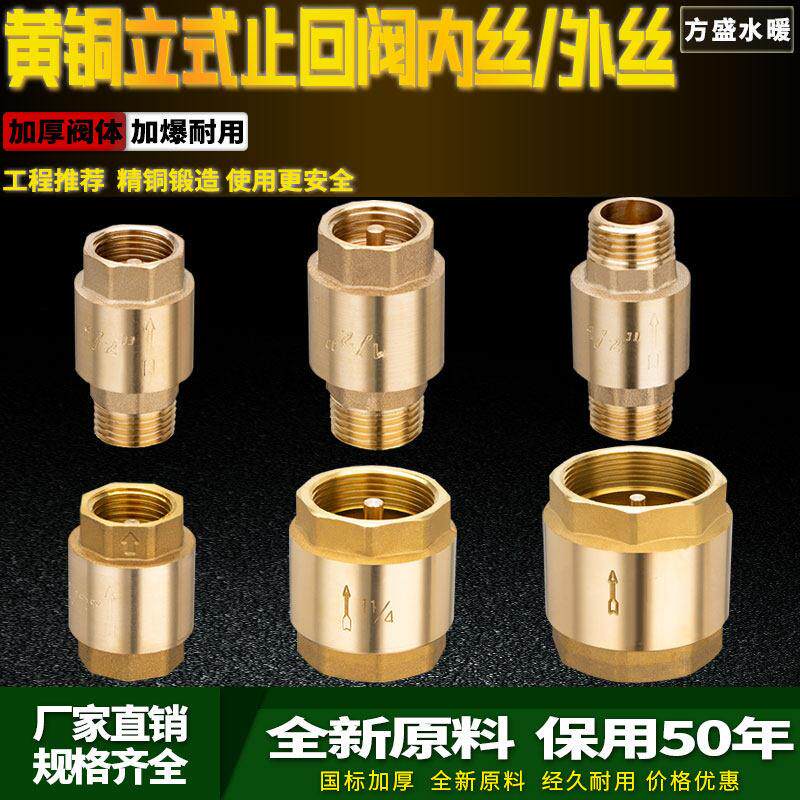 全铜内外丝止回阀4分6分1寸水管管道弹簧止逆阀立式防反水逆止阀