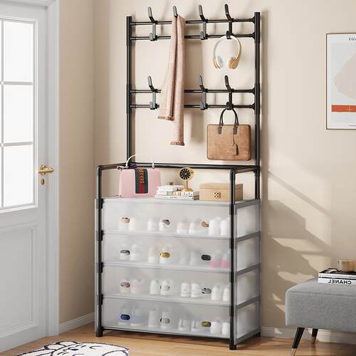 Multi-level household floor-standing integrated shoe and hat