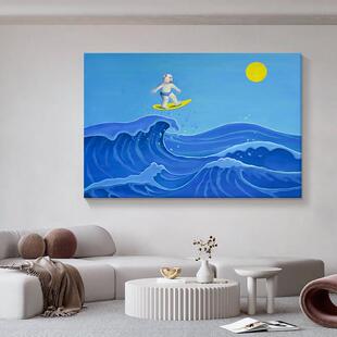 儿童房卧室床头治愈系横版 饰壁画 挂画小众艺术客厅手绘油画玄关装