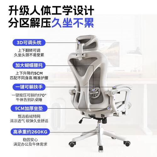 人体椅子学舒服N589ANB久坐舒适电脑椅家可座椅用办公椅靠背躺椅