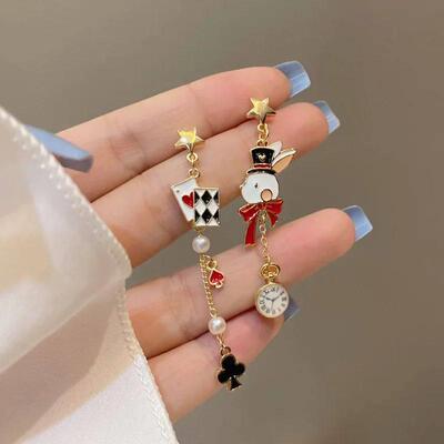 Self Designed S925 Needle Personality Funny Poker Earrings C