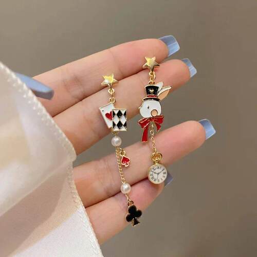 Self Designed S925 Needle Personality Funny Poker Earrings C