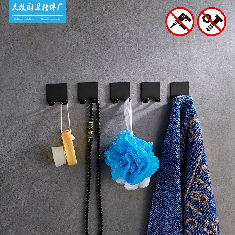免打孔挂钩壁挂墙壁衣帽钩太空铝浴室创意门后衣服衣柜单钩挂衣钩