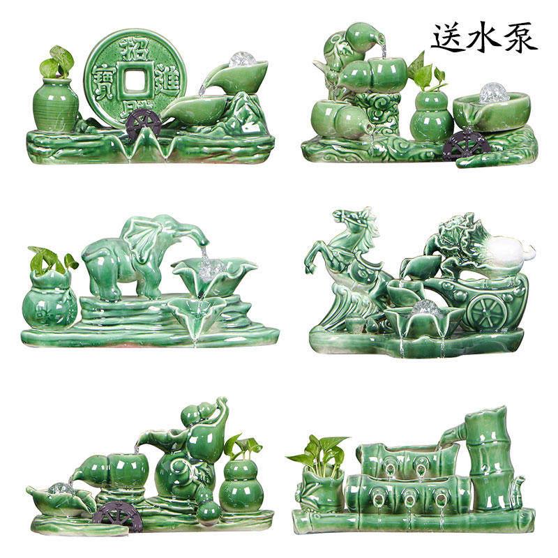陶瓷鱼缸流水小摆件水景搭配瓷缸造景装饰假山喷泉加湿器家用养鱼