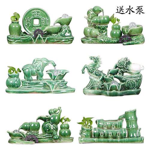 陶瓷鱼缸流水小摆件水景搭配瓷缸造景装饰假山喷泉加湿器家用养鱼