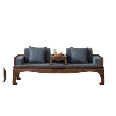 新中式罗汉床实木沙发客厅明式家具禅意老榆木罗汉榻卧榻黑胡桃木