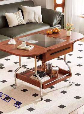 中古风可叠茶几边几可移收纳家用折小户型客厅LPX移动圆桌阳动台