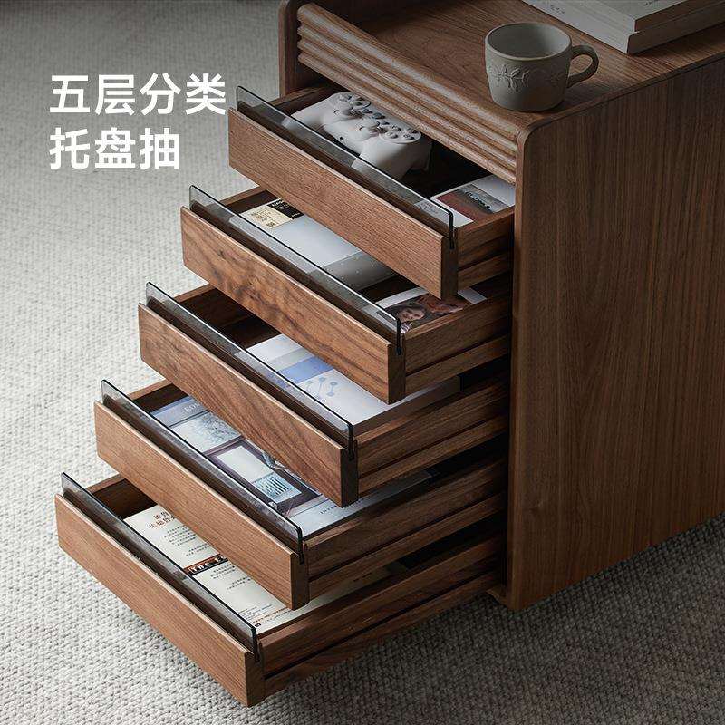 崇匠家具实木文件柜北美黑胡桃木可移动抽屉柜复古木质书房储物柜