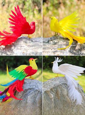 新的模拟羽毛长尾鸟彩色凤凰鸟美丽的摄影装饰道具家居客厅工艺品