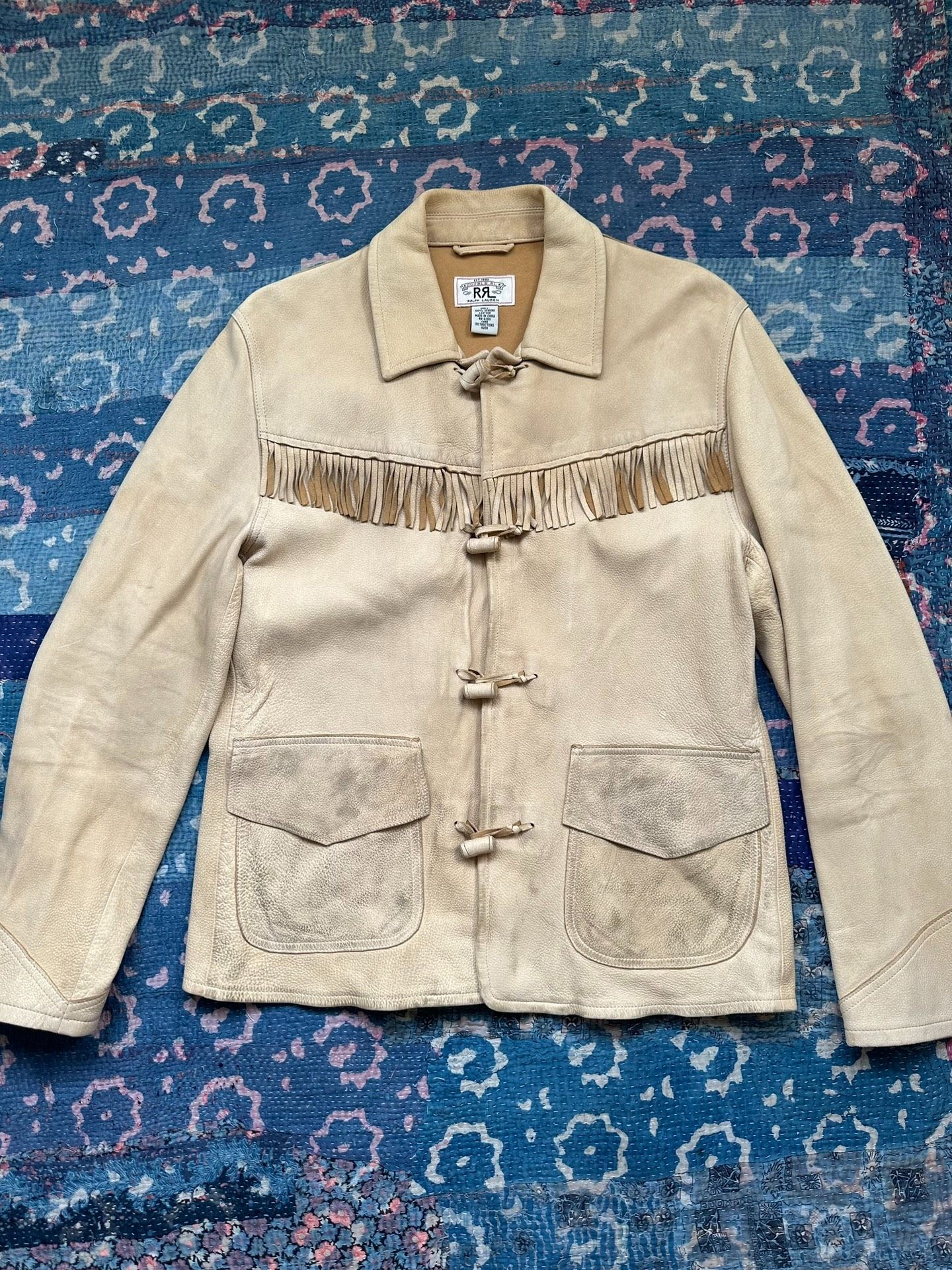 RRL Beige Suede Fringe Leather Jacket