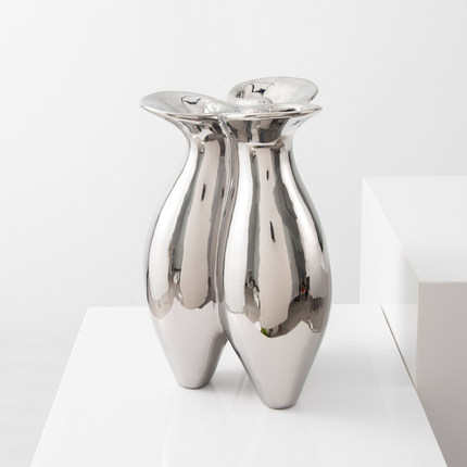 现代简约轻奢电镀银色陶瓷花瓶摆件酒店样板房家居客厅装饰品花器