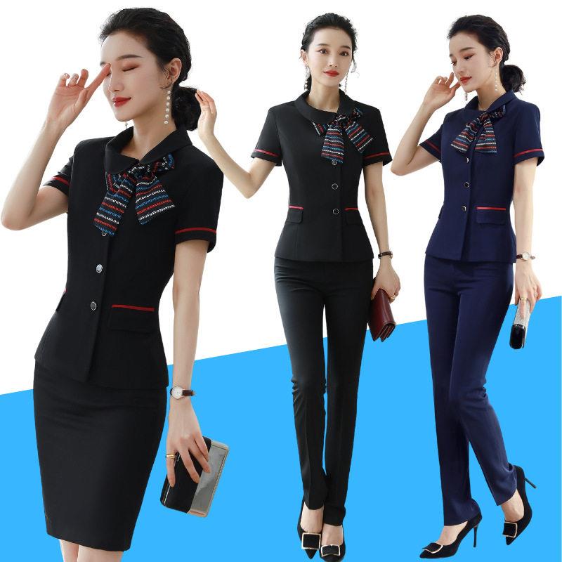 餐饮服务员夏季职业套装女时尚气质导购员酒店前台接待服装工作服