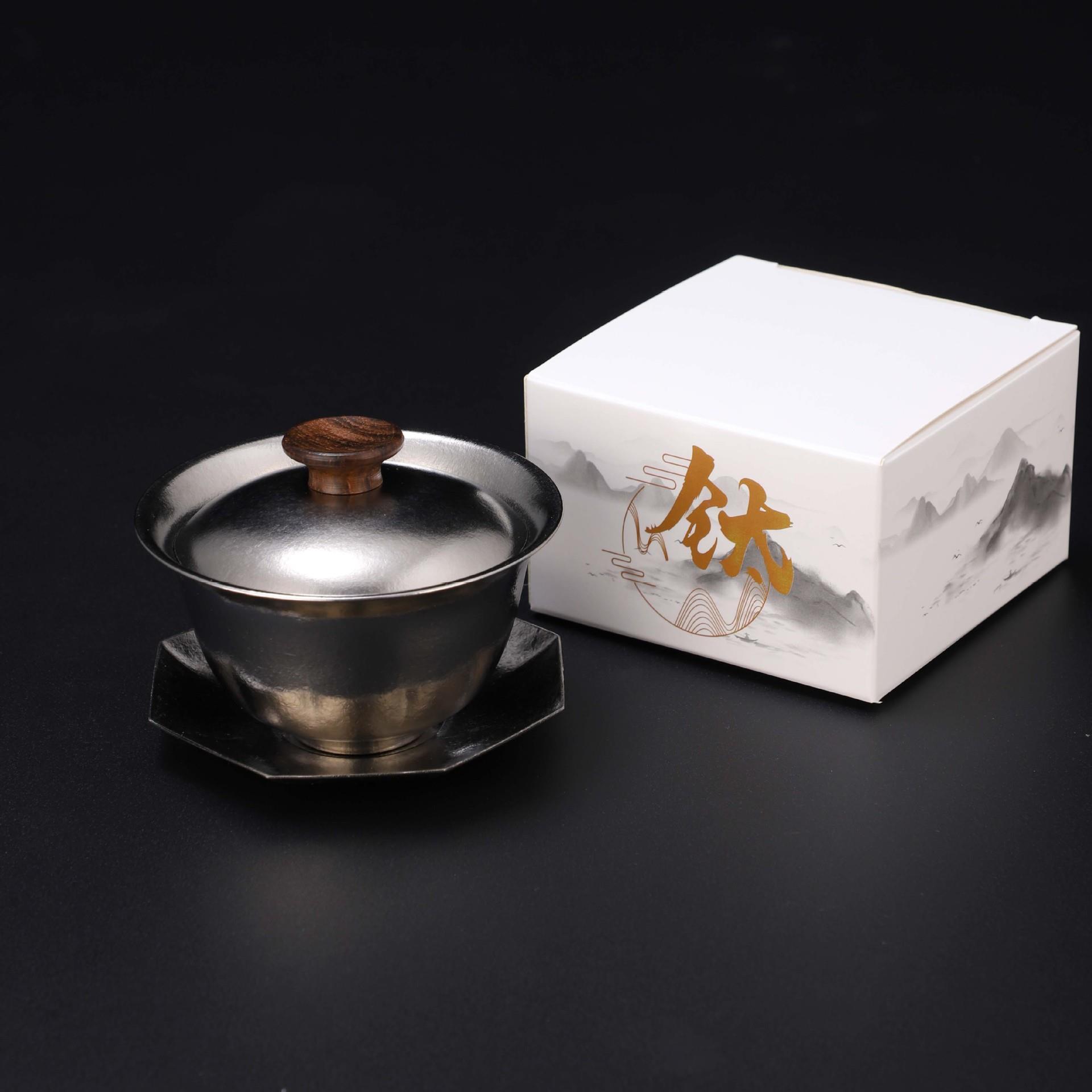 源头厂家纯钛三才盖碗茶杯杯托高档主人杯礼彩盒子现货