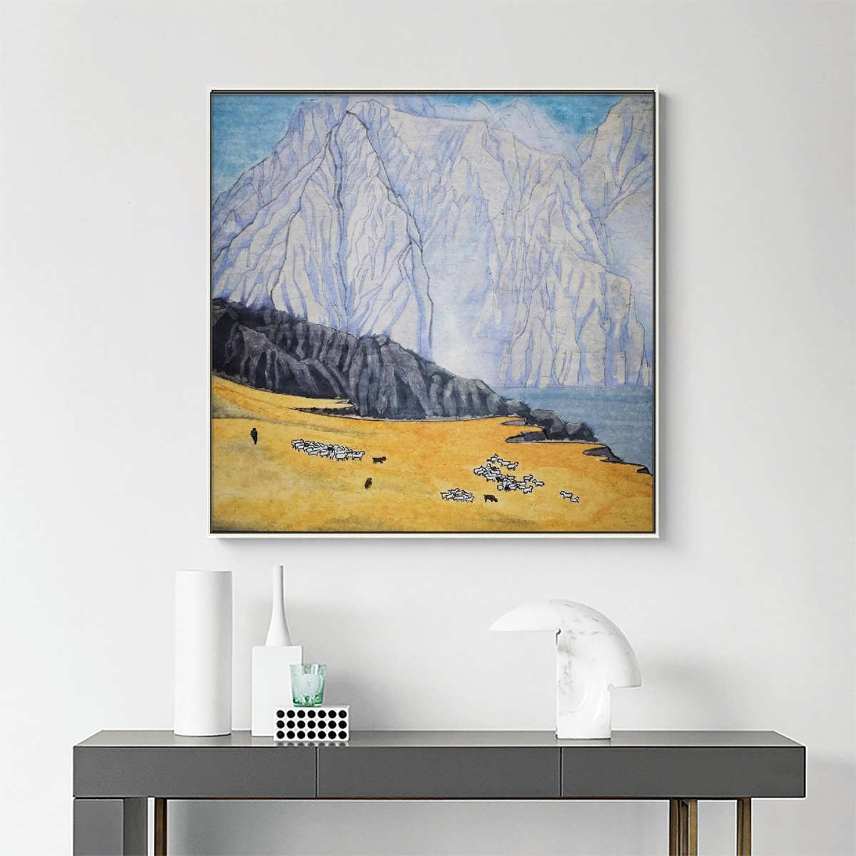 画心艺术现代风景装饰画 正方形客厅背景墙挂手绘纯景色油画壁画图片