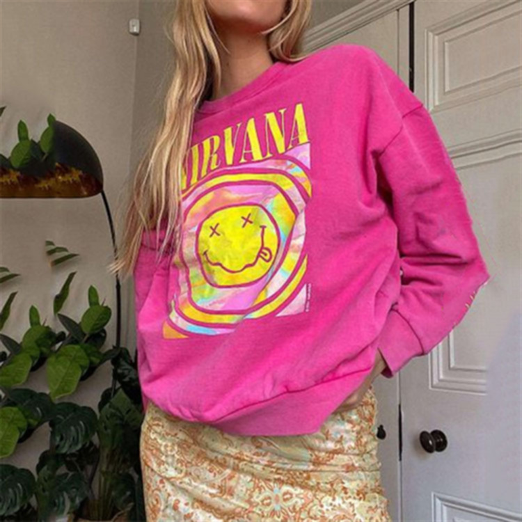 Three color pullover printed versatile hoodie top for women