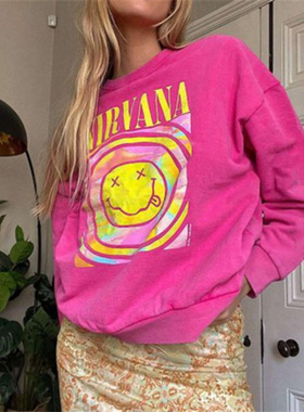 Three color pullover printed versatile hoodie top for women