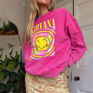 printed versatile hoodie Three for pullover top women color