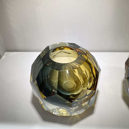 摆件精餐桌客厅奢花瓶创意玄关花瓶摆件轻厚重装饰水晶小琉璃插花