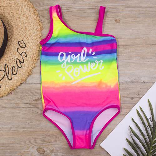 Girl's gradient letter one-piece swimsuit one-piece