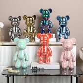 潮玩创意轻奢红大头摆件客厅网装 饰电镀桌面熊房间家居软玄关陶瓷