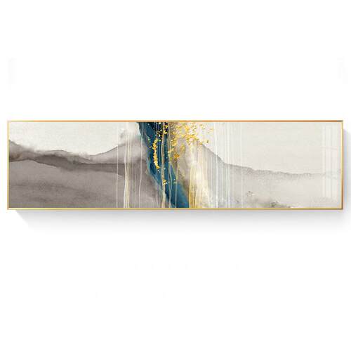 现代北欧轻奢卧室床头装饰画抽象金箔横版客厅背景墙挂画酒店墙画