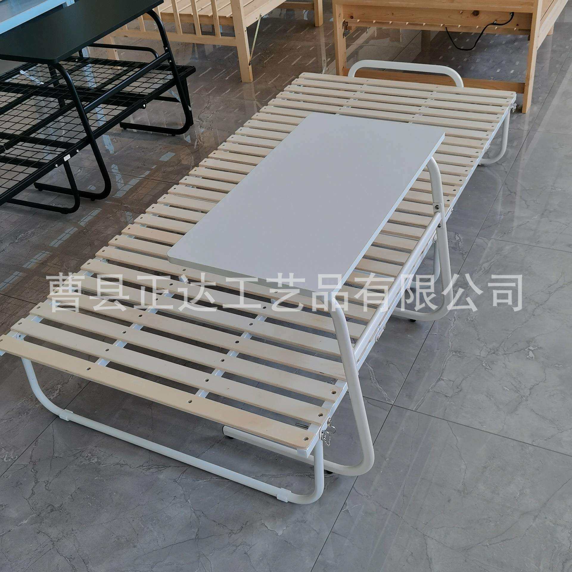 带书桌铁架床桐木片铁架木板床便携折叠床单人被架床简易铁床