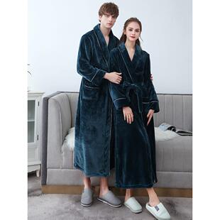 大码 加长款 珊瑚绒睡袍女睡衣冬 法兰绒加厚加绒情侣浴袍男士 秋冬季