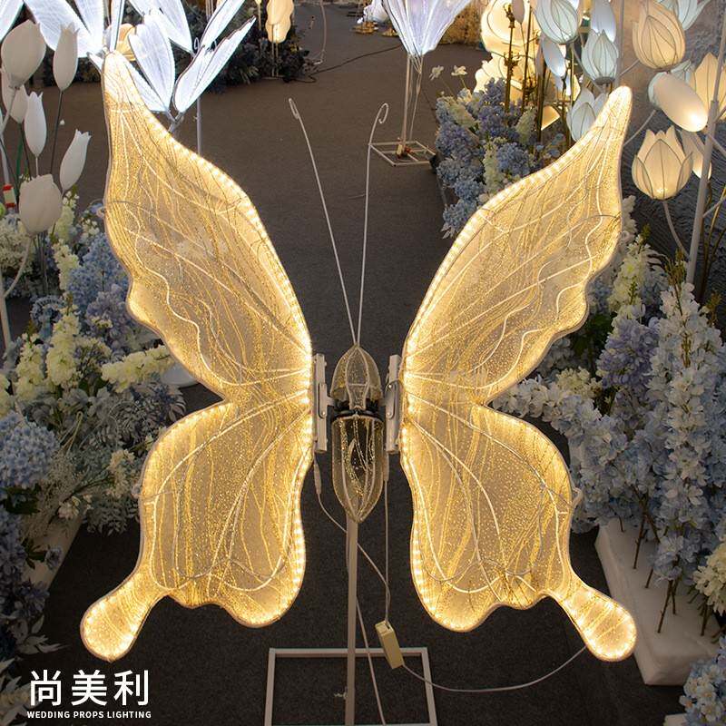 新款发光蝴蝶婚礼堂氛围装饰婚庆用布置订婚宴摆件 电动蝴蝶路引