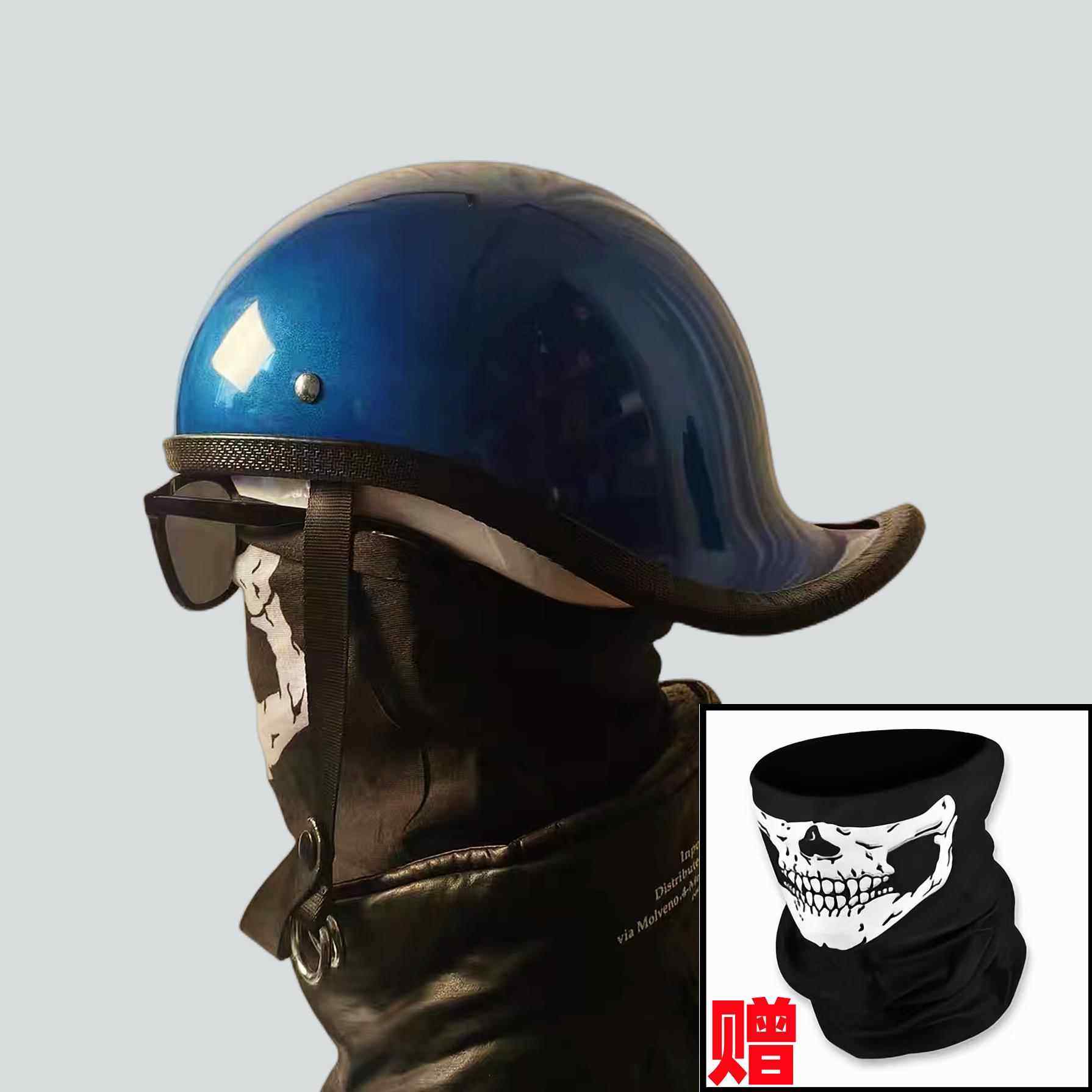 高档肯斯安麦全官日式覆男古机车半盔巡航夏季女饰装玻璃纤维小盔