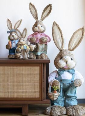 JK慕空间客厅大型落地摆件轻奢手工草编兔子婚礼花园照相馆创意装