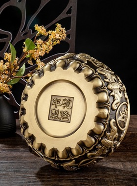 铜聚宝盆厅tt-syjbp玄关工艺品黄铜米缸狮招头聚宝纯盆铜缸财摆件