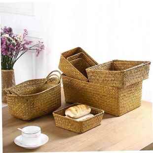box basket desktop small woven bamboo rattan storage
