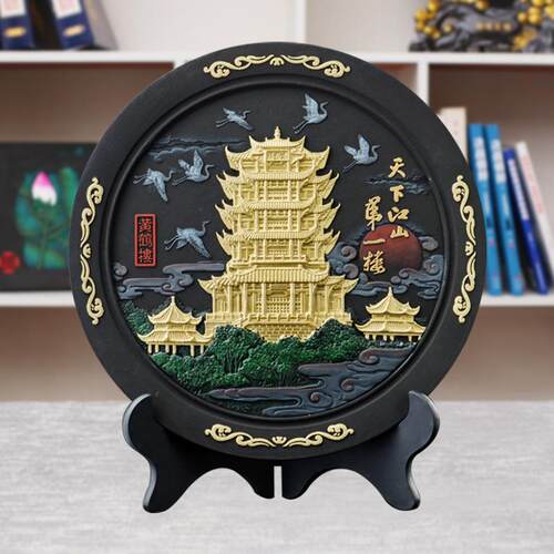 新款直销湖北地方礼品黄鹤楼活性碳雕中式客厅摆件商务会议新中式