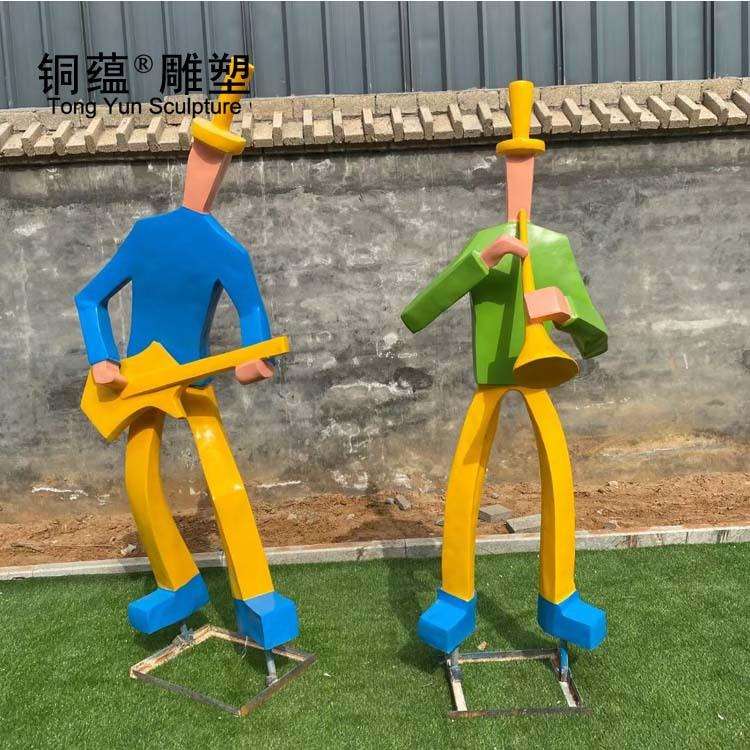 不锈钢抽象音乐人雕塑几何抽象人雕塑吹拉弹唱雕塑彩绘音乐人雕塑