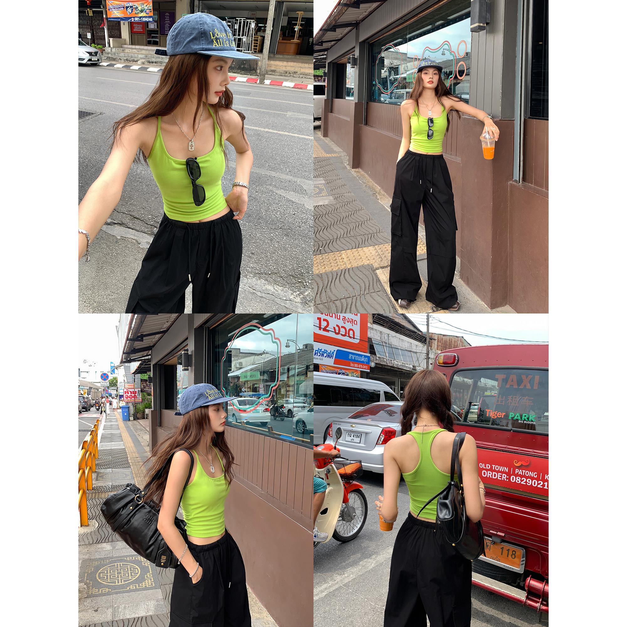 辰米范 带胸垫吊带背心女夏设计感美背针织修身辣妹工字短款上衣