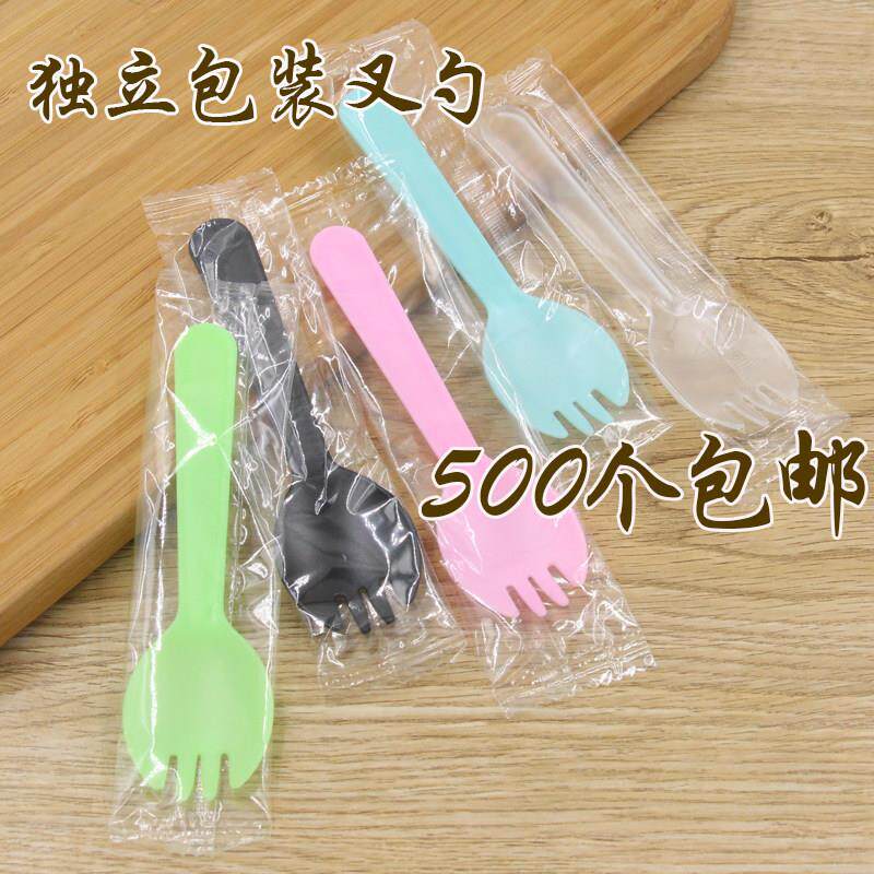 一次性小勺子叉子蛋糕叉子独立包装叉子叉勺子加厚塑料500只/包邮