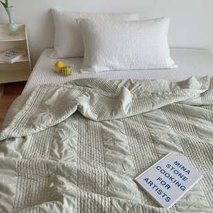 韩国80支A类全棉砂洗床盖多功能绗缝夏被夹棉加厚防滑床单空调被
