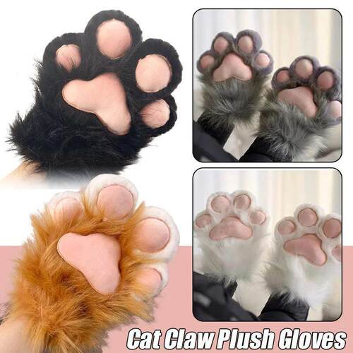 Plush Furry Cat Claw Gloves Faux Fur Fox Paws Mittens