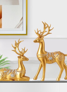 2026新款客厅摆件树脂工艺品新中式家居客厅高档酒柜玄关鹿装饰品