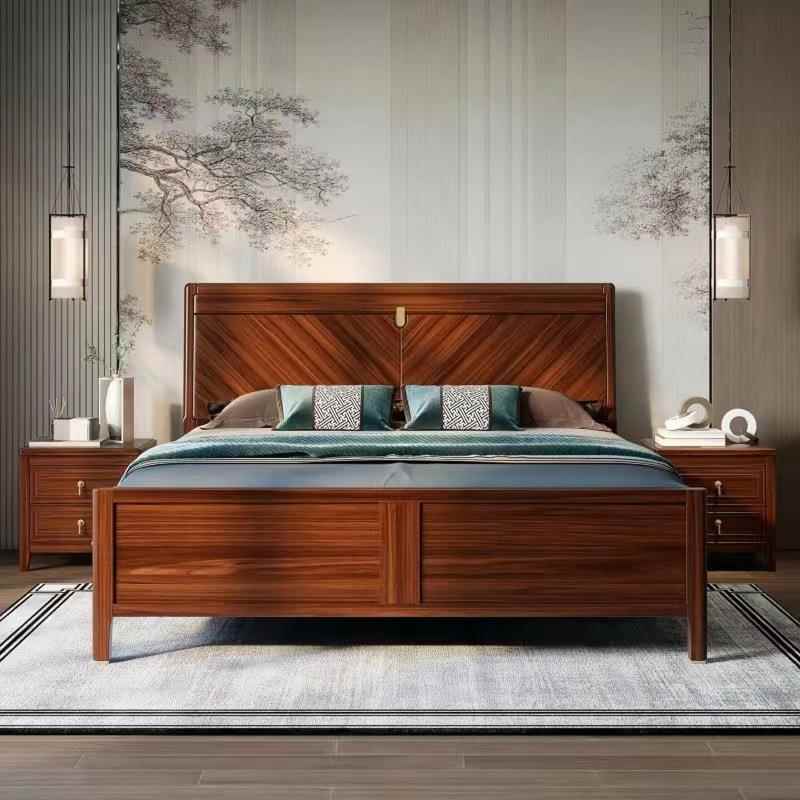 新中式实木床乌金木现代简约1.8米双人床主卧1.5婚床高箱储物大床