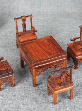红木雕刻工艺品摆件明清微缩家具模型红酸枝八仙桌官帽椅圈椅微型