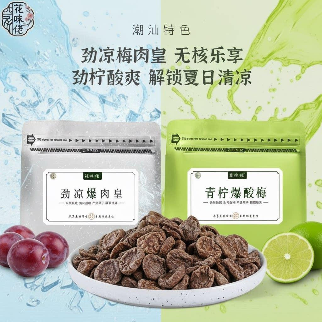 话梅肉【潮汕风味】花味佬劲凉梅肉皇青柠爆酸梅薄荷清凉酸话梅肉