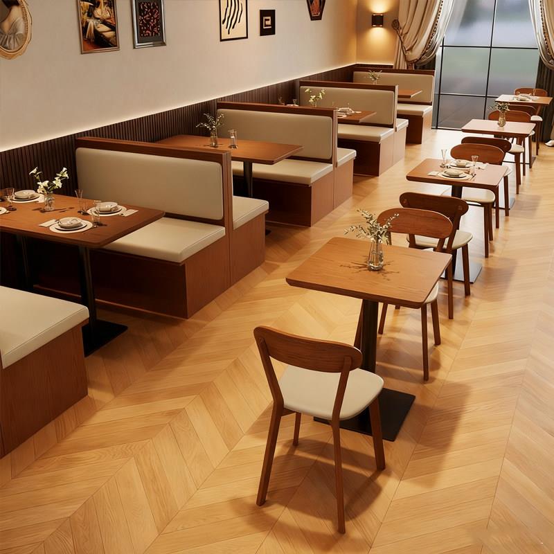 咖啡厅桌椅组合茶馆饭店实木餐椅餐饮商用糖水铺主题餐厅卡座沙发