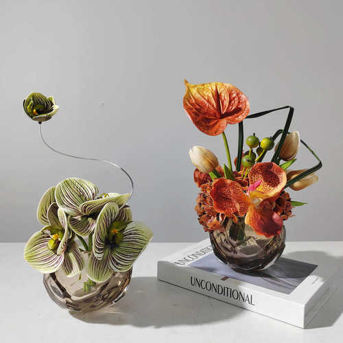 现代轻奢仿真花艺客厅餐桌酒店茶几洽谈桌面绿植假花高端装饰摆件