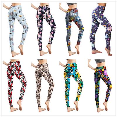 Card abstract graffiti printed leggings, car flower pants,