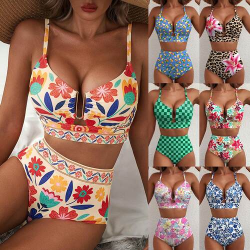 Swimsuit Bikini Women Sexy Floral Beach High Waisted Set