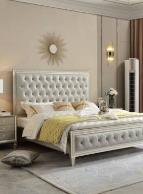 美婚式轻奢实木床1米主卧大床双人法式高8端216#床+3大气床高靠背