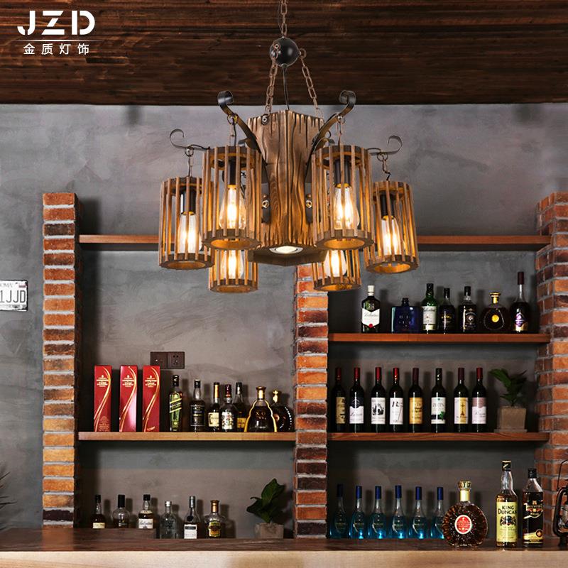 复古工业风LED吊灯 服装店咖啡厅酒吧灯饰吊灯 创意木艺做旧吊灯