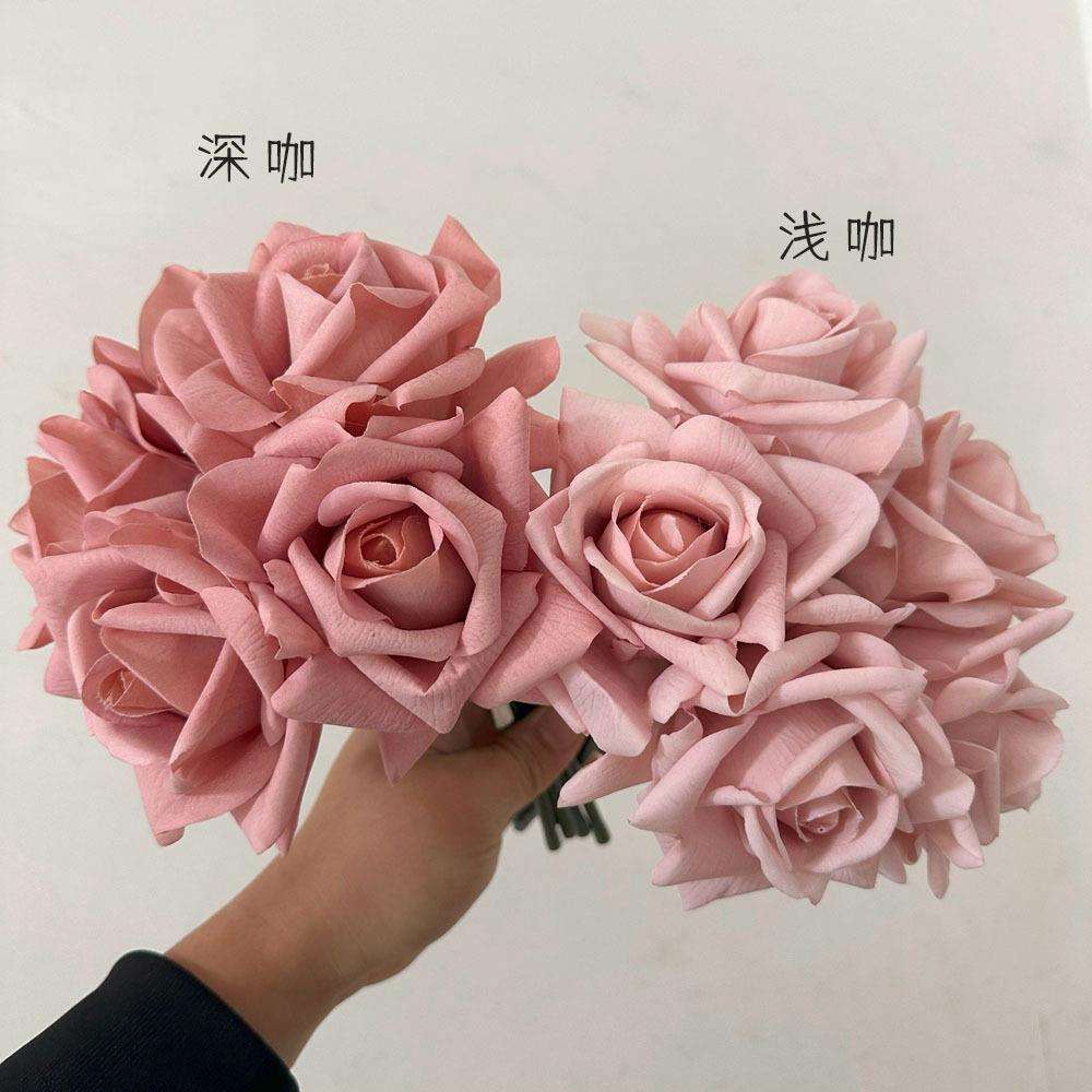 仿真花5头卷边玫瑰假花束湿感触感婚庆手捧花装饰花朵